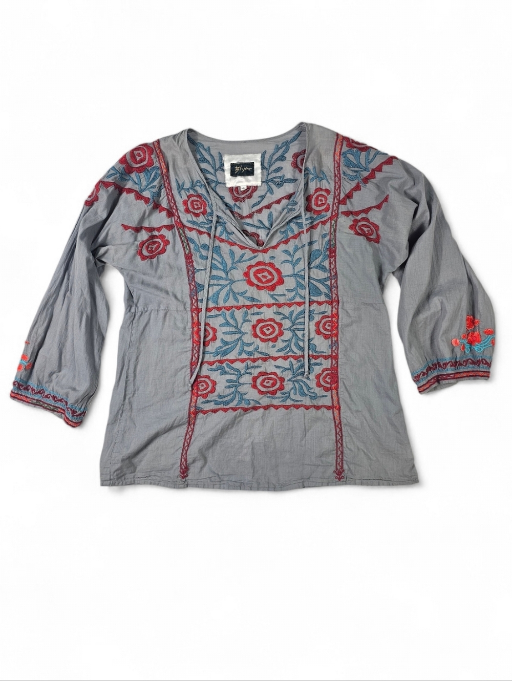 Biya Johnny Was Grey Embroidered Blouse Women’s Size Small